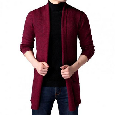 Kampsunmantlid Meeste uus mood, 2020. aasta sügis, meeste õhukesed pikad ühevärvilised kootud jakk Moodne meeste vabaaja kampsun kardigan mantlid