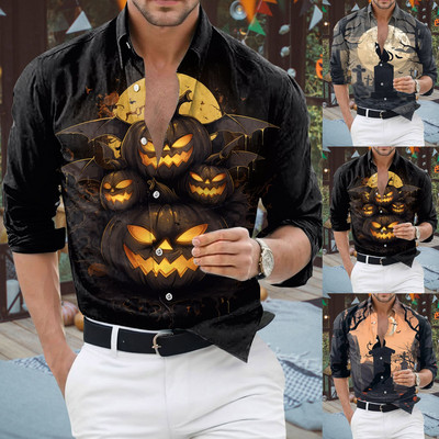 Halloweeni särgid Meeste moodne särk pikkade varrukatega Hawaii särgid Kuuba rannapluus Meeste riided nööbid üles Camisa Outwear Riided