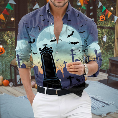 Halloweeni särgid Meeste moodne särk pikkade varrukatega Hawaii särgid Kuuba rannapluus Meeste riided nööbid üles Camisa Outwear Riided