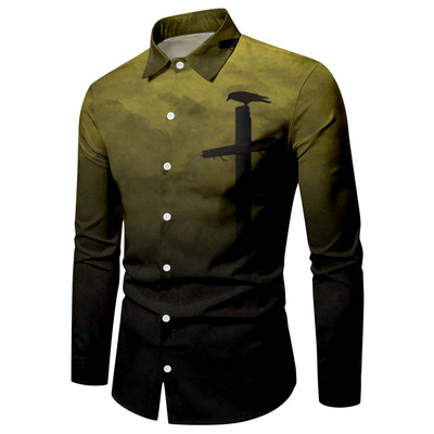 Halloweeni särgid Meeste moodne särk pikkade varrukatega Hawaii särgid Kuuba rannapluus Meeste riided nööbid üles Camisa Outwear Riided