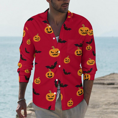 Halloweeni särgid Meeste moodne särk pikkade varrukatega Hawaii särgid Kuuba rannapluus Meeste riided nööbid üles Camisa Outwear Riided