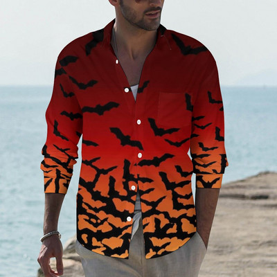 Halloweeni särgid Meeste moodne särk pikkade varrukatega Hawaii särgid Kuuba rannapluus Meeste riided nööbid üles Camisa Outwear Riided