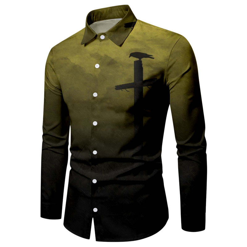 Halloweeni särgid Meeste moodne särk pikkade varrukatega Hawaii särgid Kuuba rannapluus Meeste riided nööbid üles Camisa Outwear Riided