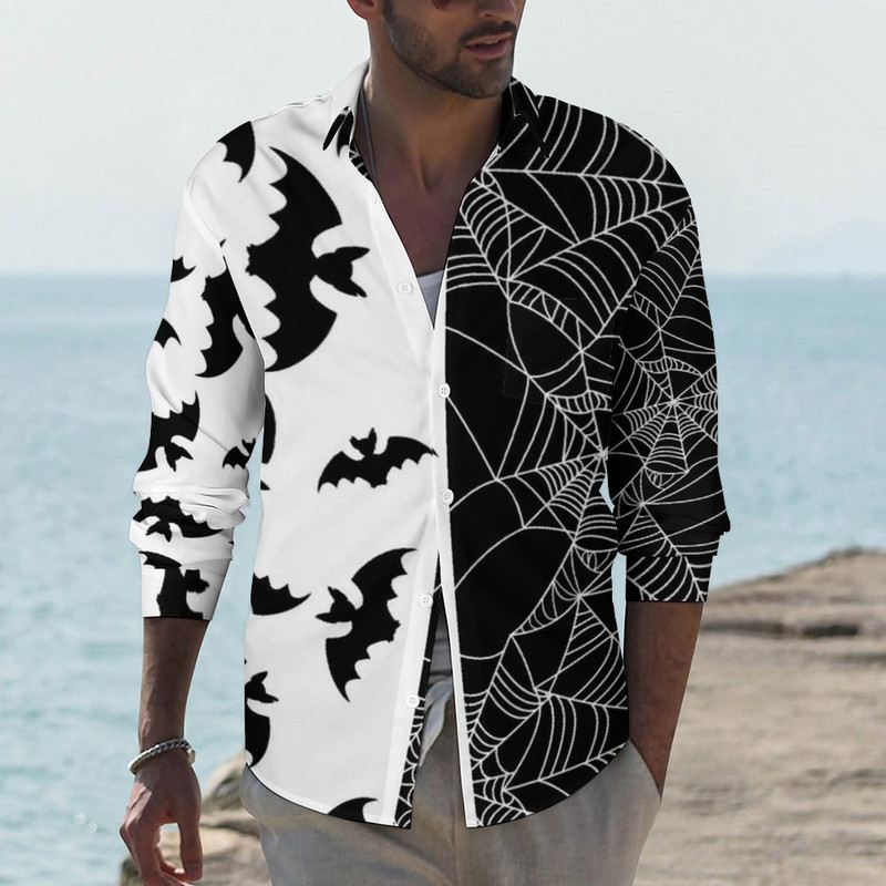 Halloweeni särgid Meeste moodne särk pikkade varrukatega Hawaii särgid Kuuba rannapluus Meeste riided nööbid üles Camisa Outwear Riided