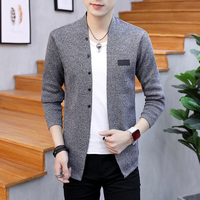 Autumn Winter Male Korean Fashion Solid Color Knitting Coat Homme Buttons Slim Cardigan Sweaters Men Outwear Top Men`s Clothing