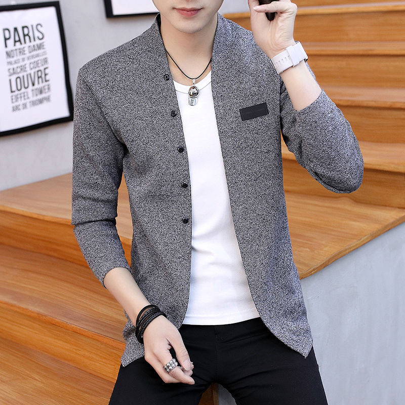 Sügistalv Meeste Korea mood ühevärviline kudumine mantel Homme nööbid õhukesed kampsunid kampsunid meeste ülerõivad meeste tipprõivad