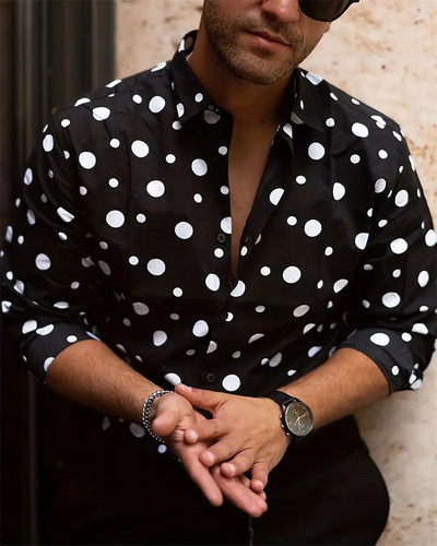 2023. aasta meeste särgi topid täpilise revääriga pikkade varrukatega rõivad, tavalised täppidega prinditud nööbid Meeste vabaaja särk S-6XL