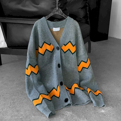 Vintage džemper s džemperom Preveliki muški pleteni dugi rukavi s V-izrezom Jesen Zima Grunge široki kaput Korejski modni šik muške majice Ne