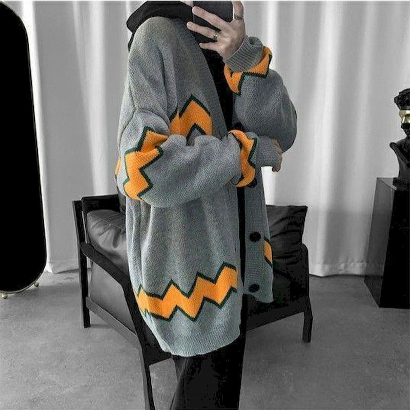 Vintage kardigan kampsun Oversize meeste kootud pikkade varrukatega V-kaelusega sügistalv grunge lahtine mantel Korea mood šikk meeste topsid Ei