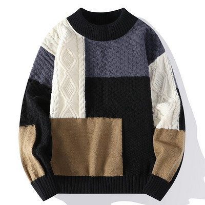 Novi jesenski zimski pulover Muški modni patchwork pleteni puloveri Muški O izrez Ležerni veste Streetwear Pleteni pulover Muški