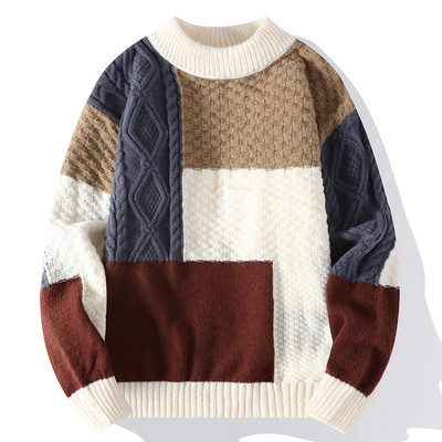 Novi jesenski zimski pulover Muški modni patchwork pleteni puloveri Muški O izrez Ležerni veste Streetwear Pleteni pulover Muški