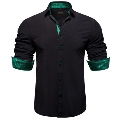 Ανδρικά μονόχρωμα μαύρα και πράσινα Check Paisley πολυεστερικά πουκάμισα 2023 Πολυτελή ανδρικά ρούχα Φόρεμα για γαμήλια πάρτι Βαμβακερό πουκάμισο μπλούζες