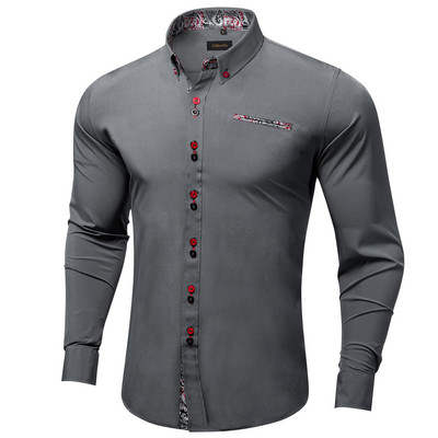 Cămăși pentru bărbați slim fit, mâneci lungi, cămașă gri, rochie, bluză pentru petrecere, afaceri camisa masculina, îmbrăcăminte toamnă și iarnă