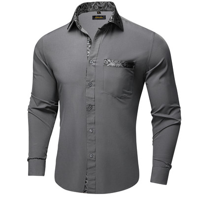 Cămăși pentru bărbați slim fit, mâneci lungi, cămașă gri, rochie, bluză pentru petrecere, afaceri camisa masculina, îmbrăcăminte toamnă și iarnă