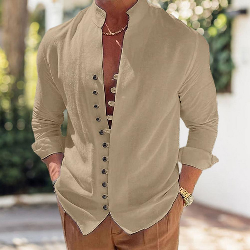 Új tavaszi őszi alkalmi ing laza férfi egyszínű, hosszú ujjú ing gombos ingek Vintage nagy méret