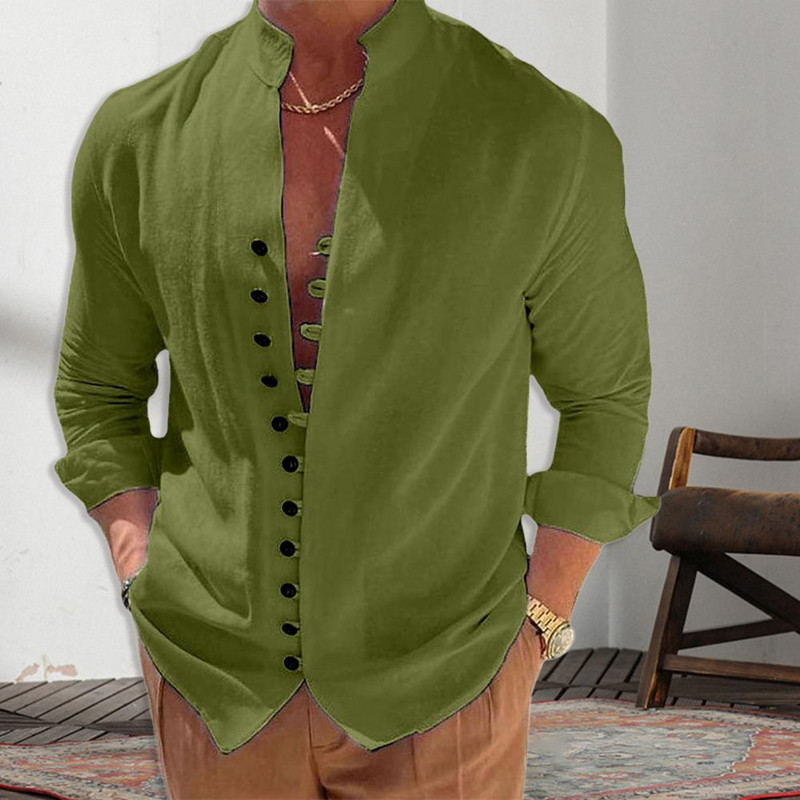 Új tavaszi őszi alkalmi ing laza férfi egyszínű, hosszú ujjú ing gombos ingek Vintage nagy méret