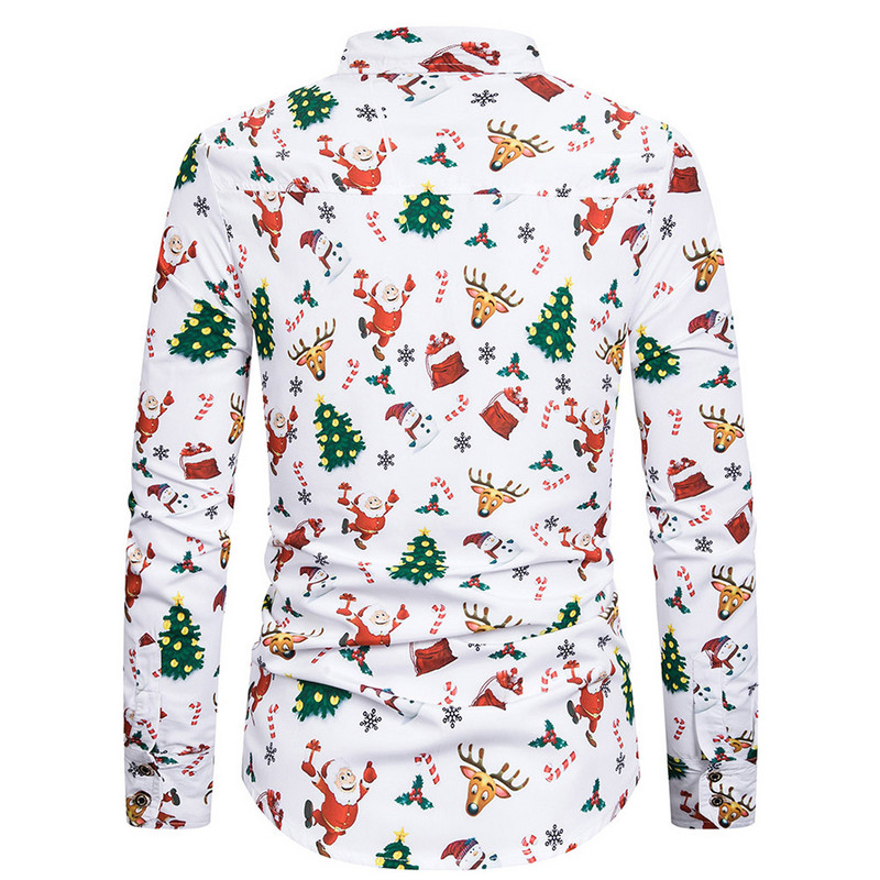 Meeste pidulikud särgid Jõulud Uus multikas trükitud nööpidega revääriga särgid Meeste vabaaja moe pikkade varrukatega pluus Jõulupeo topp
