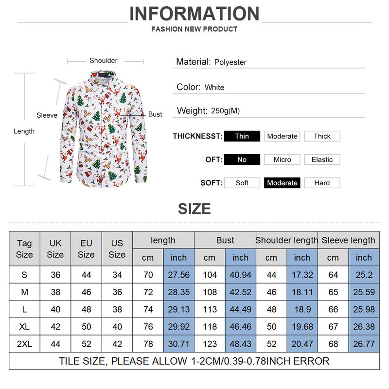 Meeste pidulikud särgid Jõulud Uus multikas trükitud nööpidega revääriga särgid Meeste vabaaja moe pikkade varrukatega pluus Jõulupeo topp
