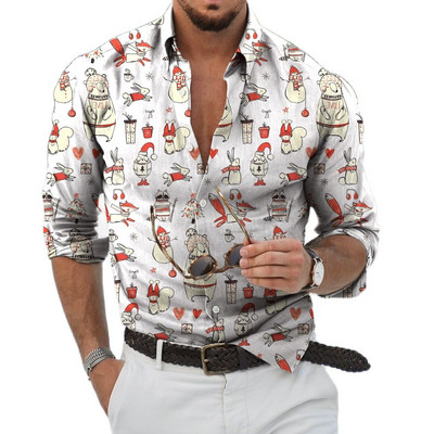 2023 Božićne košulje 3D tiskana Božićna bluza dugih rukava Blagdanske majice za zabave Prevelike majice za muškarce Odjeća Harajuku košulja