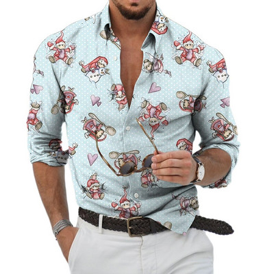 2023 Božićne košulje 3D tiskana Božićna bluza dugih rukava Blagdanske majice za zabave Prevelike majice za muškarce Odjeća Harajuku košulja