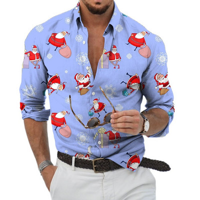 2023 Božićne košulje 3D tiskana Božićna bluza dugih rukava Blagdanske majice za zabave Prevelike majice za muškarce Odjeća Harajuku košulja