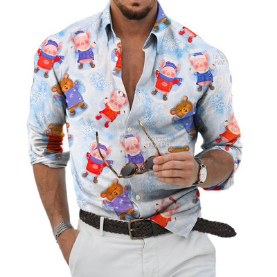 2023 Božićne košulje 3D tiskana Božićna bluza dugih rukava Blagdanske majice za zabave Prevelike majice za muškarce Odjeća Harajuku košulja
