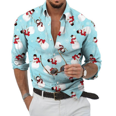 2023 Božićne košulje 3D tiskana Božićna bluza dugih rukava Blagdanske majice za zabave Prevelike majice za muškarce Odjeća Harajuku košulja