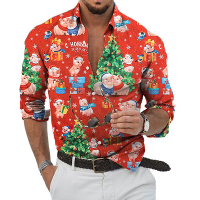 2023 Božićne košulje 3D tiskana Božićna bluza dugih rukava Blagdanske majice za zabave Prevelike majice za muškarce Odjeća Harajuku košulja
