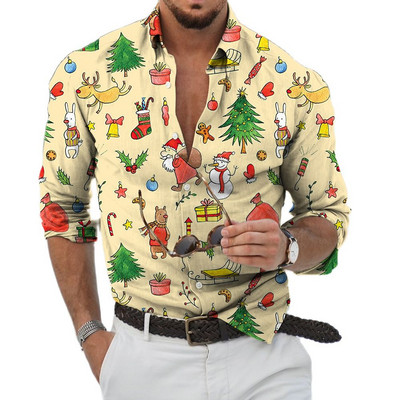 2023 Božićne košulje 3D tiskana Božićna bluza dugih rukava Blagdanske majice za zabave Prevelike majice za muškarce Odjeća Harajuku košulja