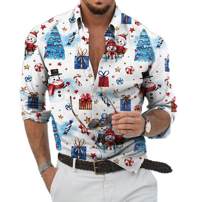 2023 Božićne košulje 3D tiskana Božićna bluza dugih rukava Blagdanske majice za zabave Prevelike majice za muškarce Odjeća Harajuku košulja