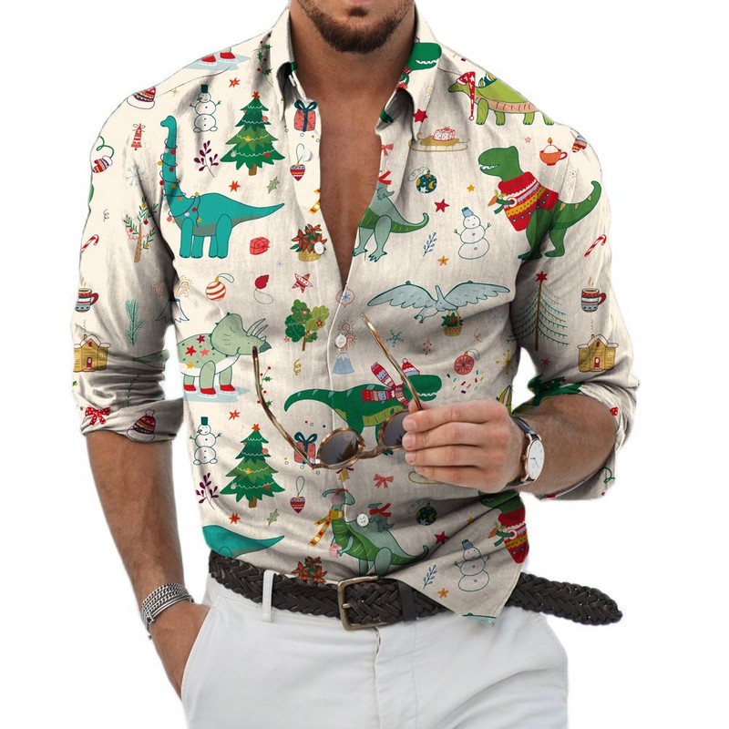 2023 Božićne košulje 3D tiskana Božićna bluza dugih rukava Blagdanske majice za zabave Prevelike majice za muškarce Odjeća Harajuku košulja