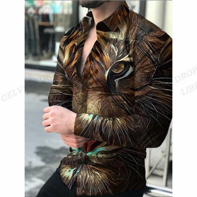 Πουκάμισα Tiger Ανδρικά Μόδα Πουκάμισα Μακρυμάνικα Χαβάης Πουκάμισα Κούβα Μπλούζα Παραλία Ανδρικά ρούχα με κουμπί Camisas Ρούχα για ζώα