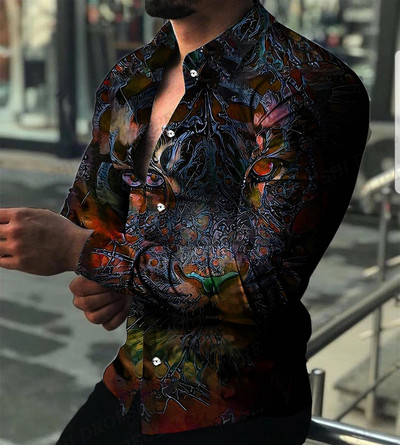 Πουκάμισα Tiger Ανδρικά Μόδα Πουκάμισα Μακρυμάνικα Χαβάης Πουκάμισα Κούβα Μπλούζα Παραλία Ανδρικά ρούχα με κουμπί Camisas Ρούχα για ζώα