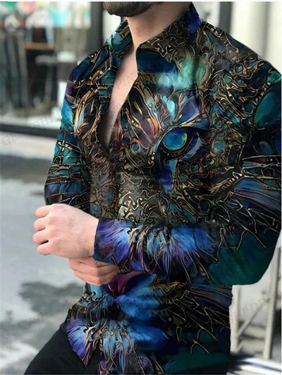 Πουκάμισα Tiger Ανδρικά Μόδα Πουκάμισα Μακρυμάνικα Χαβάης Πουκάμισα Κούβα Μπλούζα Παραλία Ανδρικά ρούχα με κουμπί Camisas Ρούχα για ζώα