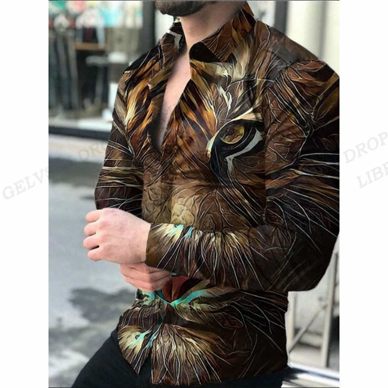 Πουκάμισα Tiger Ανδρικά Μόδα Πουκάμισα Μακρυμάνικα Χαβάης Πουκάμισα Κούβα Μπλούζα Παραλία Ανδρικά ρούχα με κουμπί Camisas Ρούχα για ζώα
