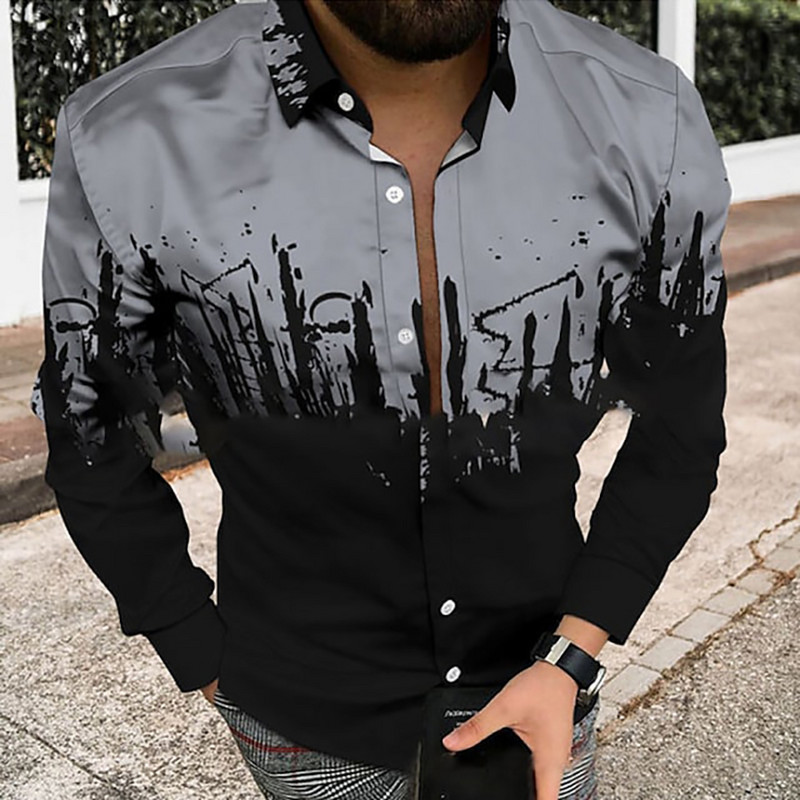 Cămăși hawaiene cu mânecă lungă Cămăși cu imprimeu 3d floral Cămăși la modă pentru bărbați Bluză de plajă ocazională Bluze cu rever Buton pentru îmbrăcăminte pentru bărbați