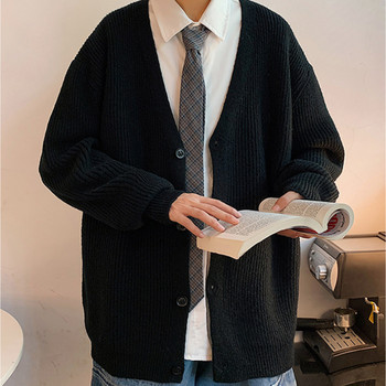 Πουλόβερ ανδρική ζακέτα με λαιμόκοψη Harajuku φαρδιά χειμερινά ρούχα με όλα τα ματς Ιαπωνικά Kpop Stylish College Απλά συμπαγή πλεκτά ρούχα στο δρόμο