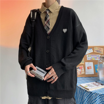 Rožinis kardiganas Vyriški megztiniai ilgomis rankovėmis V formos iškirpte Retro pavasario rudens trikotažas Vyriški drabužiai Nauji Laisvi Paltai paaugliams Prašmatnus