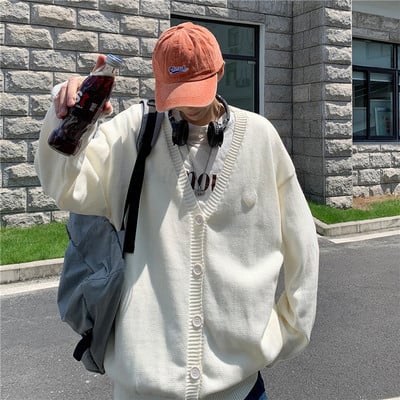 Rožinis kardiganas Vyriški megztiniai ilgomis rankovėmis V formos iškirpte Retro pavasario rudens trikotažas Vyriški drabužiai Nauji Laisvi Paltai paaugliams Prašmatnus