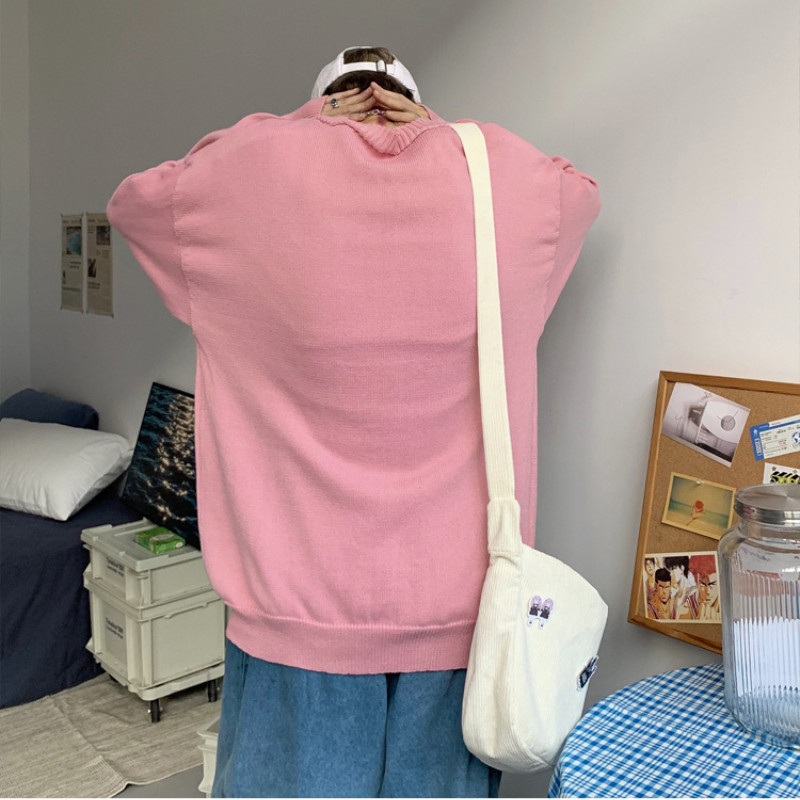 Rožinis kardiganas Vyriški megztiniai ilgomis rankovėmis V formos iškirpte Retro pavasario rudens trikotažas Vyriški drabužiai Nauji Laisvi Paltai paaugliams Prašmatnus