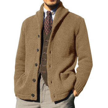 Νέο πουλόβερ για φθινόπωρο και χειμώνα 2023 Ανδρικό πουλόβερ μονόχρωμη μακρυμάνικη πλεκτή ζακέτα με μονό στήθος πουλόβερ με κουμπιά