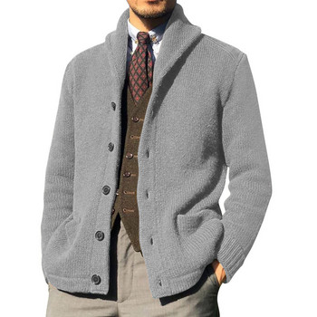 Νέο πουλόβερ για φθινόπωρο και χειμώνα 2023 Ανδρικό πουλόβερ μονόχρωμη μακρυμάνικη πλεκτή ζακέτα με μονό στήθος πουλόβερ με κουμπιά