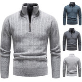 Χειμερινό Ανδρικό Fleece Πιο Χοντρό Πουλόβερ Πουλόβερ με μισό φερμουάρ με ζιβάγκο Φθινοπωρινό Casual Ζεστά Πλεκτά Ανδρικά Ρούχα MY918