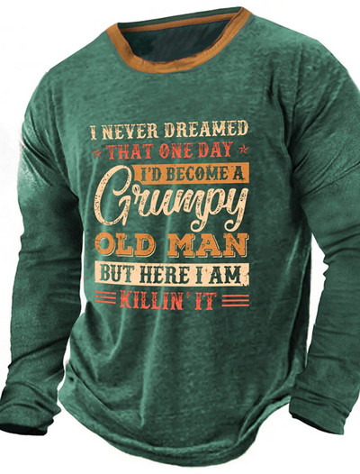 Meeste vintage klassikaline pikkade varrukatega geomeetrilise graafilise prindiga vabaaja sportlik pikkade varrukatega ülisuur topp välitingimustes pikkade varrukatega T-särk