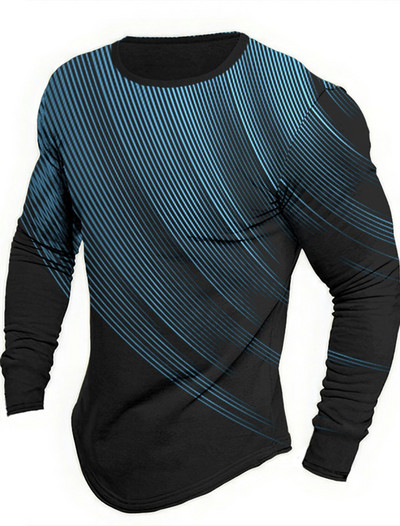 Meeste vintage klassikaline pikkade varrukatega geomeetrilise graafilise prindiga vabaaja sportlik pikkade varrukatega ülisuur topp välitingimustes pikkade varrukatega T-särk