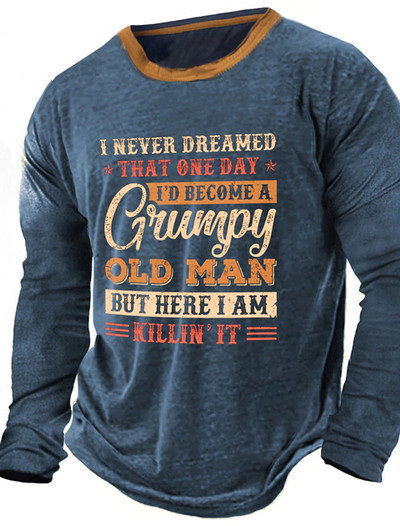 Meeste vintage klassikaline pikkade varrukatega geomeetrilise graafilise prindiga vabaaja sportlik pikkade varrukatega ülisuur topp välitingimustes pikkade varrukatega T-särk