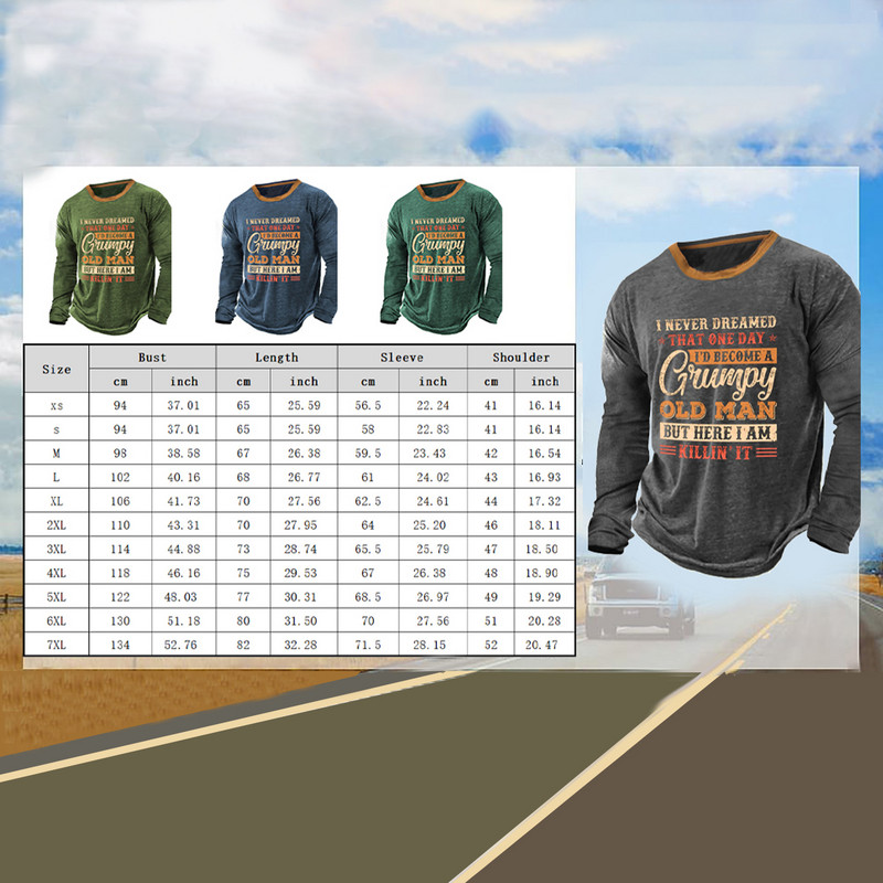 Meeste vintage klassikaline pikkade varrukatega geomeetrilise graafilise prindiga vabaaja sportlik pikkade varrukatega ülisuur topp välitingimustes pikkade varrukatega T-särk