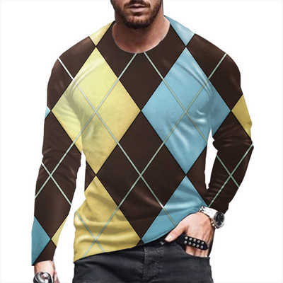 Ανδρικά μπλουζάκια με γεωμετρικό σχέδιο 3D εκτύπωσης μόδας 6XL Μεγάλο μέγεθος Streetwear Ανδρικά μπλουζάκια φθινοπωρινά Νέα μακρυμάνικα casual oversized μπλουζάκια