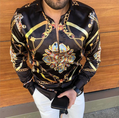 Luksuslik kuningliku pere 2023. aasta kevad- ja sügisbränd, meeste vabaaja moeprinter, pikkade varrukatega siidine särk S-3XL