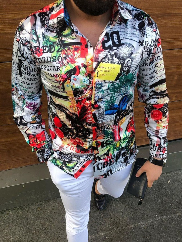 Luksuslik kuningliku pere 2023. aasta kevad- ja sügisbränd, meeste vabaaja moeprinter, pikkade varrukatega siidine särk S-3XL